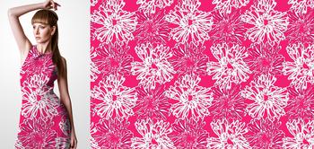 33233v Materiał ze wzorem abstrakcyjne białe kwiaty na różowym tle